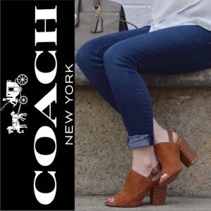 Coach Drew Tan Suede Studded Block Heals Size 8